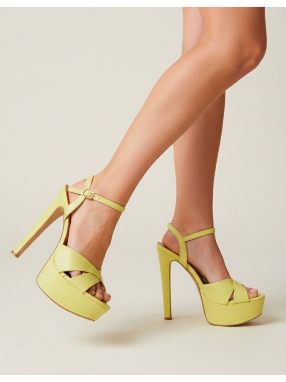 Yellow High Heel Platform Sandals With Ankle Strap Open Toe And Cross-Strap Desi